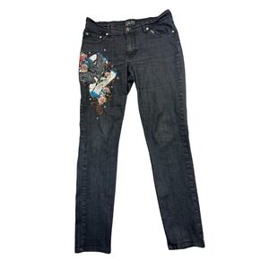 Paco Jeans With Attitude Black Embroidered Eagle Rose Denim Jeans Womens Y2K